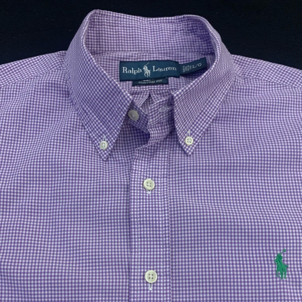 RALPH LAUREN LS Custom Fit Purple/White Tight Checked Shirt - Picture 7 of 7